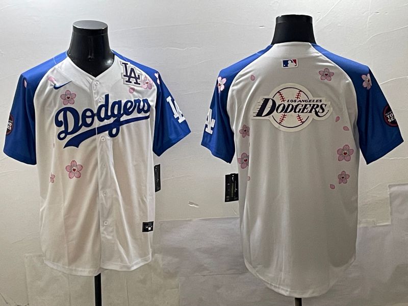 Men Los Angeles Dodgers Blank White Blue Sakura Edition 2025 Nike MLB Jersey style 29->los angeles dodgers->MLB Jersey